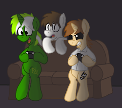 Size: 1488x1318 | Tagged: safe, artist:short circuit, imported from derpibooru, oc, oc only, oc:blankedmind, oc:circuit mane, earth pony, pony, unicorn, controller, couch, horn