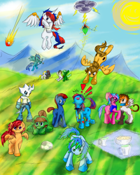 Size: 4000x5000 | Tagged: safe, artist:vexac, imported from derpibooru, oc, oc only, oc:circuit mane, oc:crazymattcaptain, oc:d-pad, oc:kreature, alicorn, earth pony, pegasus, pony, unicorn, horn