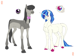 Size: 3380x2560 | Tagged: safe, artist:anelaponela, imported from derpibooru, dj pon-3, octavia melody, vinyl scratch, earth pony, fluffy pony, undead, unicorn, vampire, vampony, female, horn, redesign, simple background, tail, travelersverse, white background