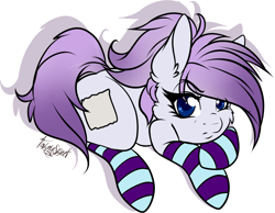 Size: 3732x2899 | Tagged: safe, artist:tawnysweet, imported from derpibooru, oc, oc only, oc:hawrs, earth pony, clothes, female, looking at you, mare, purple mane, simple background, socks, solo, striped socks, unhappy, white background