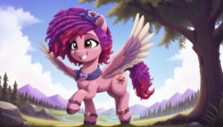 Size: 2560x1456 | Tagged: safe, imported from derpibooru, pegasus, pony, ai content, ai generated, female, g5, mare, prompter:cypher, ruby jubilee, solo