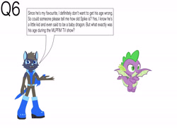 Size: 4495x3266 | Tagged: safe, artist:star153, imported from derpibooru, screencap, spike, anthro, dragon, wolf, age, ask, blue, boots, brown, clothes, gloves, green, long gloves, purple, question, shoes, simple background, solo, sonic oc, time, white background, winged spike, wings