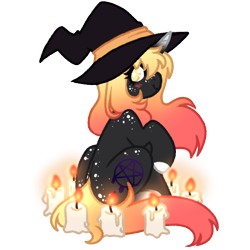 Size: 1000x1000 | Tagged: safe, artist:kazmuun, imported from derpibooru, oc, oc only, oc:heather, pony, unicorn, candle, female, hat, horn, mare, simple background, solo, transparent background, witch hat