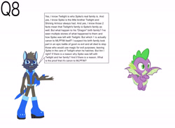 Size: 4495x3266 | Tagged: safe, artist:star153, imported from derpibooru, screencap, spike, dragon, 8, advice needed, ask, blue, brown, dead parents, ears, family, green, hair, help needed, purple, q8, question, solo, sonic oc, sword, weapon, what's canon?, winged spike, wings