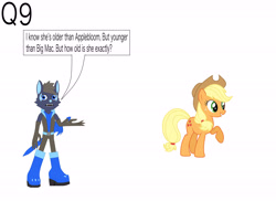 Size: 4495x3266 | Tagged: safe, artist:star153, imported from derpibooru, screencap, applejack, earth pony, pony, 9, advice needed, age, blond hair, blue, boots, brown, clothes, country girl, cowboy hat, ears, gloves, hair, hat, help needed, hooves, long gloves, q9, shoes, solo, sonic oc, sword, time, weapon