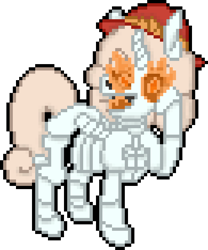 Size: 520x624 | Tagged: safe, artist:bloonacorn, imported from derpibooru, oc, oc only, oc:bloona blazes, unicorn, bone, digital art, hat, horn, pixel art, simple background, skeleton, solo, team fortress 2, transparent background, unicorn oc