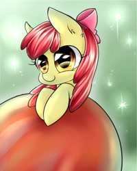 Size: 4000x5000 | Tagged: safe, artist:aquagalaxy, artist:spidershii, imported from derpibooru, apple bloom, earth pony, pony, absurd resolution, adorabloom, apple, apple bloom's bow, bow, cute, female, filly, foal, food, giant apple, hair bow, smiling, solo, sparkles