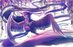 Size: 3000x1941 | Tagged: safe, artist:aquagalaxy, imported from derpibooru, twilight sparkle, alicorn, pony, female, horn, impossibly long mane, impossibly long tail, large wings, long mane, long tail, mare, red eyes, solo, spread wings, tail, twilight sparkle (alicorn), wings