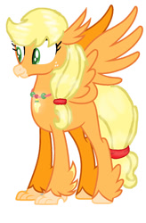 Size: 784x1192 | Tagged: safe, artist:daydreamsunset23, imported from derpibooru, applejack, classical hippogriff, hippogriff, applegriff, base used, classical hippogriffied, female, freckles, hairband, hippogriffied, jewelry, necklace, smiling, solo, species swap, spread wings, wings