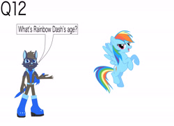 Size: 4495x3266 | Tagged: safe, artist:star153, imported from derpibooru, screencap, rainbow dash, anthro, pegasus, wolf, age, ask, blue, boots, brown, clothes, ears, gloves, hair, long gloves, multicolored hair, question, rainbow hair, shoes, simple background, solo, speech bubble, text, time, white background, wings