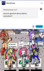 Size: 1175x1868 | Tagged: safe, artist:ask-luciavampire, imported from derpibooru, oc, earth pony, pegasus, pony, unicorn, ask, dance dance revolution, horn, tumblr, video game