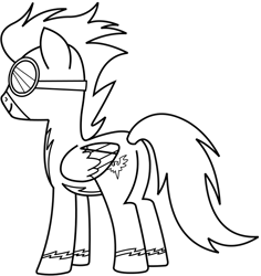 Size: 727x771 | Tagged: safe, imported from derpibooru, pegasus, pony, leak, .svg available, black and white, clothes, concept art, grayscale, male, monochrome, my little pony adventures, official, simple background, smiling, solo, stallion, transparent background, uniform, vector, wonderbolts uniform