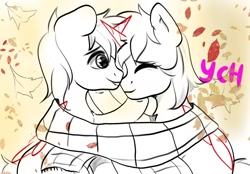 Size: 1280x889 | Tagged: safe, imported from derpibooru, oc, oc only, alicorn, earth pony, pegasus, pony, unicorn, commission, community related, couple, cute, duo, horn, ych sketch, your character here