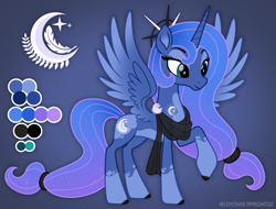 Size: 2461x1870 | Tagged: safe, artist:lovinglypromise, imported from derpibooru, princess luna, pony, alternate design, clothes, reference sheet, scarf, solo