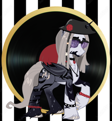 Size: 1900x2064 | Tagged: safe, artist:wrath-marionphauna, imported from derpibooru, oc, oc only, oc:howling nightmare, alicorn, bat pony, bat pony alicorn, bat wings, beard, bracelet, braid, facial hair, hat, horn, jewelry, necklace, solo, sunglasses, wings