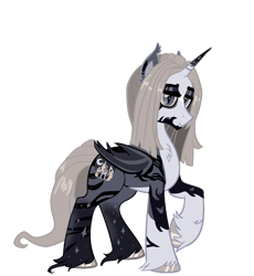 Size: 1900x2064 | Tagged: safe, artist:wrath-marionphauna, imported from derpibooru, oc, oc only, oc:howling nightmare, alicorn, bat pony, bat pony alicorn, bat pony oc, bat wings, beard, facial hair, horn, solo, wings