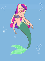 Size: 1023x1375 | Tagged: safe, artist:ocean lover, imported from derpibooru, princess cadance, human, mermaid, bare shoulders, beautiful, belly, belly button, bra, bubble, clothes, crossover, disney, disney princess, disney style, fins, fish tail, humanized, light skin, lips, long hair, mermaid princess, mermaid tail, mermaidized, ms paint, multicolored hair, ocean, pretty, princess ariel, purple eyes, seashell, seashell bra, smiling, species swap, tail, tail fin, the little mermaid, underwater, underwear, water