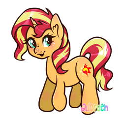 Size: 2100x2100 | Tagged: safe, artist:mavdpie, imported from derpibooru, sunset shimmer, pony, unicorn, female, high res, horn, mare, open mouth, open smile, simple background, smiling, solo, white background