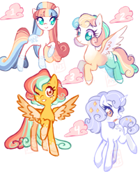 Size: 1119x1390 | Tagged: safe, artist:kino-ta, imported from derpibooru, oc, oc only, earth pony, pegasus, pony, unicorn, adoptable, earth pony oc, horn, pegasus oc, unicorn oc, wings