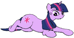 Size: 2120x1103 | Tagged: safe, artist:bobblygobbly, twilight sparkle, pony, unicorn, female, looking at you, mare, pixel art, prone, simple background, solo, unicorn twilight, white background