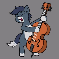 Size: 4000x4000 | Tagged: safe, artist:mkogwheel, imported from derpibooru, oc, oc only, pony, double bass, eyes closed, gray background, musical instrument, open mouth, open smile, pale belly, simple background, smiling, solo