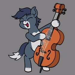 Size: 4000x4000 | Tagged: safe, alternate version, artist:mkogwheel, imported from derpibooru, oc, oc only, pony, double bass, eyes closed, gray background, musical instrument, open mouth, open smile, pale belly, simple background, smiling, solo