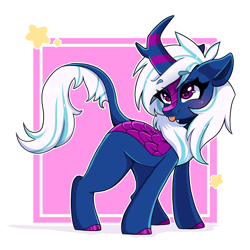 Size: 2500x2500 | Tagged: safe, artist:bizarre_pony, imported from derpibooru, oc, oc only, oc:snowy smarty, kirin, :p, abstract background, blushing, eyebrows, female, solo, solo female, tongue out