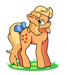 Size: 1908x2141 | Tagged: safe, artist:kindakismet, imported from derpibooru, applejack (g1), earth pony, pony, bow, g1, simple background, smiling, solo, tail, tail bow, white background