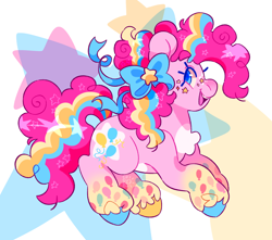 Size: 2048x1807 | Tagged: safe, artist:cocopudu, imported from derpibooru, pinkie pie, earth pony, pony, abstract background, rainbow power, smiling, solo