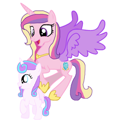 Size: 1048x1100 | Tagged: safe, artist:diana173076, imported from derpibooru, princess cadance, princess flurry heart, alicorn, pony, alternate universe, duo, female, hoof shoes, mare, mother and child, mother and daughter, older, older flurry heart, princess shoes, simple background, spread wings, white background, wings