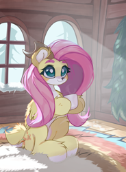 Size: 3095x4201 | Tagged: safe, artist:jfrxd, imported from derpibooru, fluttershy, deer, pegasus, pony, commission, solo