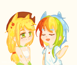 Size: 750x639 | Tagged: safe, artist:huaxun81146, imported from derpibooru, applejack, rainbow dash, equestria girls, solo