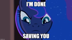 Size: 888x499 | Tagged: safe, edit, edited screencap, imported from derpibooru, screencap, princess luna, alicorn, princess twilight sparkle (episode), season 4, caption, close-up, ethereal mane, image macro, imgflip, looking at you, looking down, looking down at you, meme, movie reference, reference, spoilers for another series, text, transformers, transformers one