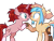 Size: 1314x1000 | Tagged: safe, artist:cheekipone, oc, oc only, oc:star screw, pony, unicorn, amputee, blushing, boop, duo, duo female, female, females only, hair tie, hoof hold, horn, looking at each other, mare, noseboop, prosthetic limb, prosthetics, show accurate, simple background, standing, transparent background, unicorn oc, unshorn fetlocks