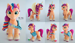 Size: 2053x1200 | Tagged: safe, artist:meplushyou, imported from derpibooru, sunny starscout, alicorn, pony, g5, irl, photo, plushie, race swap, solo, sunnycorn