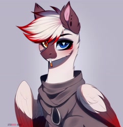 Size: 3947x4096 | Tagged: safe, artist:krissstudios, oc, oc only, pony, cigarette, clothes, female, heterochromia, hoodie, mare