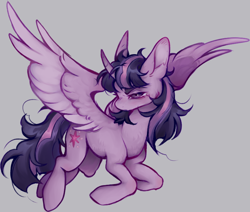 Size: 754x638 | Tagged: safe, artist:sevenpillz, imported from derpibooru, twilight sparkle, alicorn, pony, female, gray background, mare, simple background, solo, spread wings, twilight sparkle (alicorn), wings