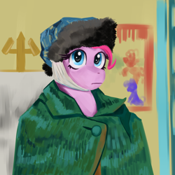 Size: 2000x2000 | Tagged: safe, artist:lillslim, imported from derpibooru, pinkie pie, earth pony, pony, bust, clothes, digital art, digital painting, female, mare, pinktober, ponified, portrait, vincent van gogh