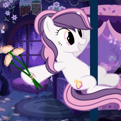 Size: 1280x1280 | Tagged: safe, artist:mia flaffs, imported from derpibooru, oc, oc only, oc:sweetieck dreams, pony, unicorn, cute, duo, female, filly, flower, foal, horn, magic, mare, not sweetie belle, ocbetes, unicorn horn