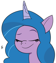 Size: 2265x2561 | Tagged: safe, artist:frownfactory, imported from derpibooru, izzy moonbow, unicorn, eyes closed, g5, horn, simple background, smiling, solo, transparent background