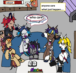 Size: 1119x1077 | Tagged: safe, artist:ask-luciavampire, imported from derpibooru, oc, earth pony, pegasus, pony, undead, unicorn, vampire, vampony, ask, horn, reboot series, tumblr