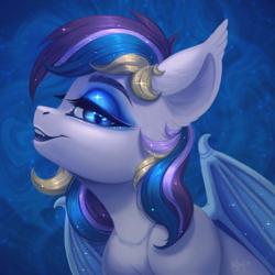 Size: 1920x1920 | Tagged: safe, artist:amishy, imported from derpibooru, oc, oc only, oc:moonlight waves, bat pony, pony, bat pony oc, bat wings, bust, female, mare, solo, wings