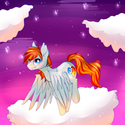 Size: 2000x2000 | Tagged: safe, artist:amiicommissions, imported from derpibooru, oc, oc:heartfire, pegasus, pony, cloud, male, solo, stallion