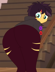 Size: 2295x3014 | Tagged: safe, artist:gmaplay, imported from derpibooru, screencap, sunset shimmer, human, costume conundrum, costume conundrum: sunset shimmer, equestria girls, equestria girls series, spoiler:eqg series (season 2), ass, bunset shimmer, butt, clothes, converse, costume, cropped, halloween, halloween costume, holiday, my little pony equestria girls: better together, my little pony equestria girls: choose your own ending, presenting, rear view, shoes, solo, vampire shimmer