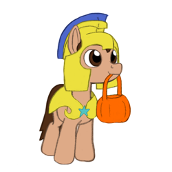 Size: 450x450 | Tagged: safe, artist:coffeehorse, imported from derpibooru, oc, oc only, oc:night cap, pony, armor, clothes, costume, foal, halloween, halloween costume, holiday, mlp fim's fourteenth anniversary, nightmare night, royal guard armor, solo, younger