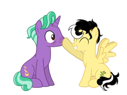 Size: 4134x3100 | Tagged: safe, artist:alicesponycorner, imported from derpibooru, firelight, oc, oc:alice azalea, pegasus, pony, unicorn, age difference, blushing, boop, canon x oc, horn, nose wrinkle, noseboop, selfshipping, ship