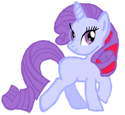 Size: 652x600 | Tagged: safe, artist:samira066, imported from derpibooru, sparkler (g1), pony, unicorn, adult blank flank, blank flank, closed mouth, evolution of rarity, female, g1, g1 to g4, generation leap, horn, raised leg, recolor, rotated head, simple background, smiling, solo, walking, white background