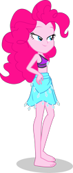 Size: 1736x4097 | Tagged: safe, alternate version, artist:dustinwatsongkx, imported from derpibooru, pinkie pie, human, equestria girls, accessory swap, barefoot, bedroom eyes, clothes, clothes swap, feet, female, rarity's blue sarong, rarity's purple bikini, sarong, simple background, solo, swimsuit, swimsuit swap, transparent background, vector