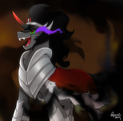 Size: 1024x1009 | Tagged: safe, artist:renciel, imported from derpibooru, king sombra, pony, umbrum, unicorn, horn, male, open mouth, sharp teeth, solo, sombra eyes, stallion, teeth