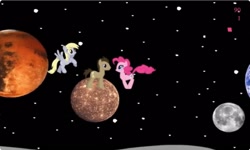 Size: 1250x750 | Tagged: safe, imported from derpibooru, derpy hooves, doctor whooves, pinkie pie, time turner, earth pony, collect cupcakes lick ponies, earth, female, flash game, mars, moon, planet, space, stars, youtube link